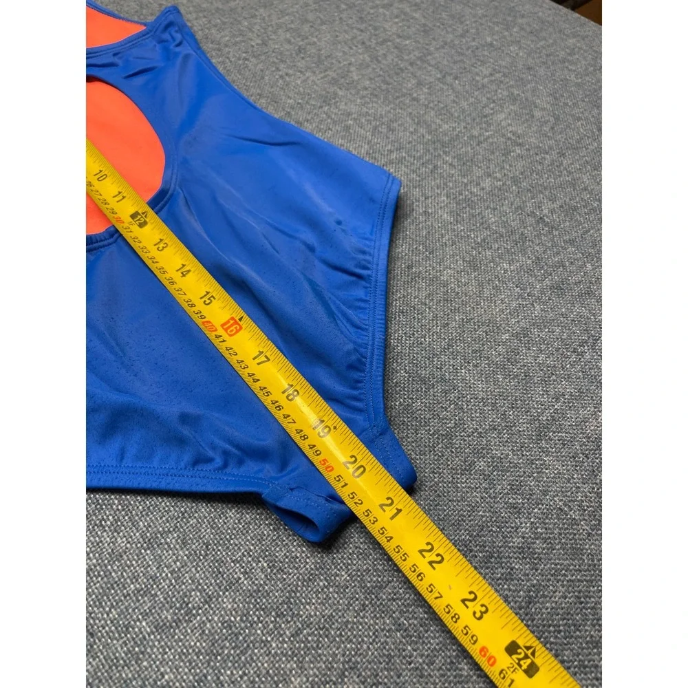 Nike Girls Blue Orange One Piece Swimsuit Racerback Keyhole Size 14 Large